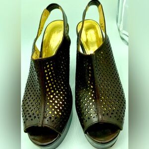 Coach Shoes Brown Chasity Perforated Mesh Sling Wedge Platform Heel Sz 8.5 B